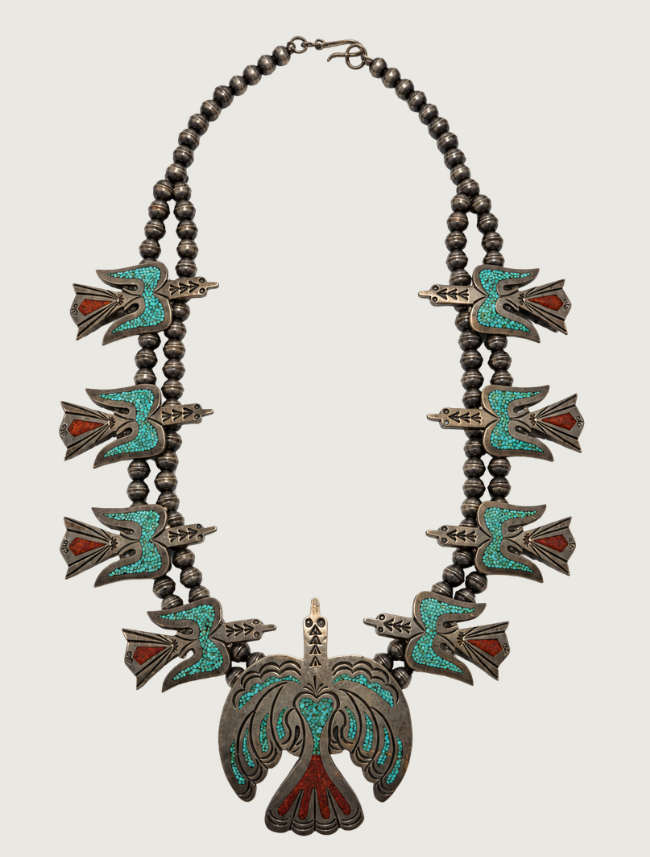 Sterling Silver Turquoise Inlay Old Vintage Bird Necklace