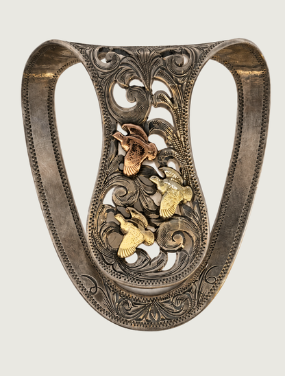 Clint Orms San Jac 1892 Sterling Silver & 14K Gold Filigree Quail Money Clip