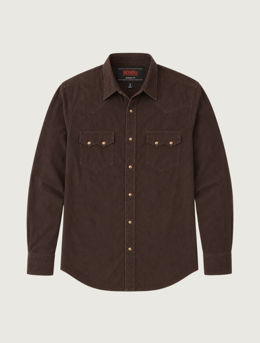 Rock & Roll Denim Men's Dark Brown Corduroy Long Sleeve