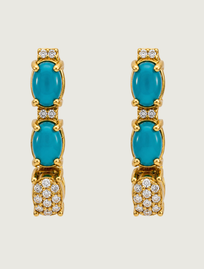 18K Yellow Gold Sleeping Beauty Turquoise & Diamond Earrings