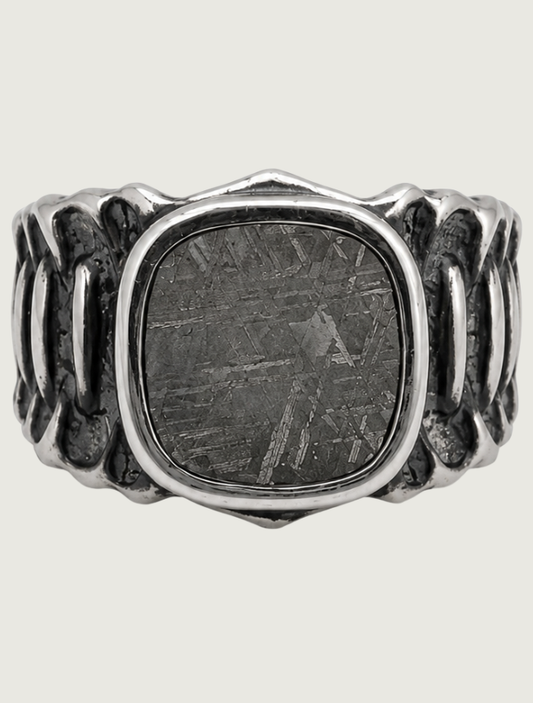 William Henry Sterling Silver Men's Echelon Meteorite Ring
