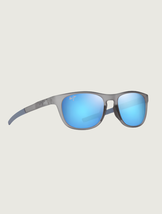 Maui Jim Melemele square sunglasses in Matte Transparent Grey / Blue Hawaii — quarter view
