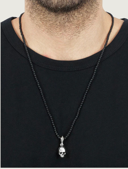 King Baby Hamlet Skull Onyx Bead Necklace