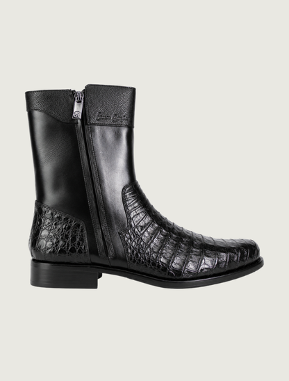 Cuadra Black Round Toe Caiman Zipper Cowboy Boots