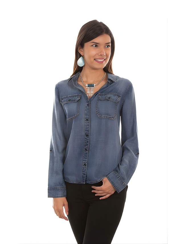 Scully Women's Hi-Lo Denim Lace-Up Blouse