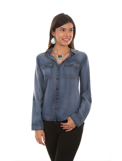 Scully Women's Hi-Lo Denim Lace-Up Blouse