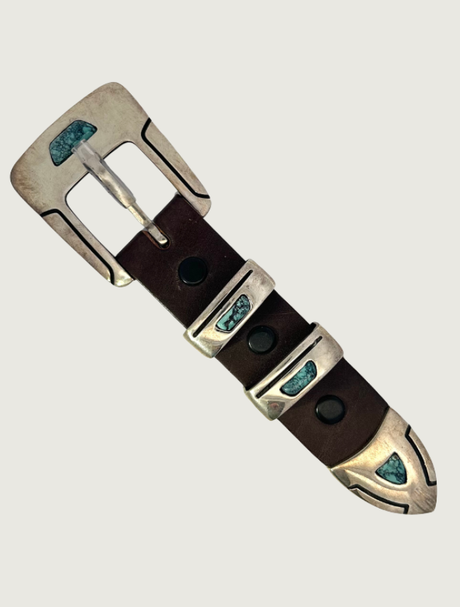 Chacon Sterling Silver Turquoise Belt Buckle Set