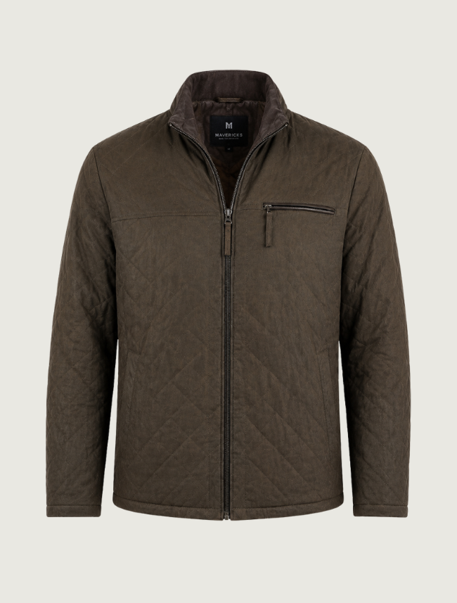 Mavericks Men's Quilted Leather Jacket in Olive