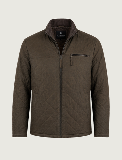 Mavericks Men's Quilted Leather Jacket in Olive