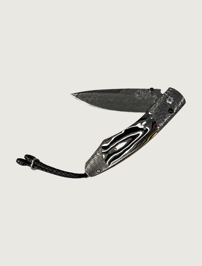 William Henry Folding Knife with Hand-Forged Damascus Steel and Fordite