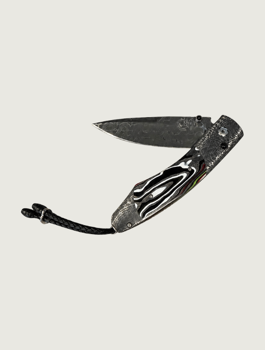 William Henry Folding Knife with Hand-Forged Damascus Steel and Fordite