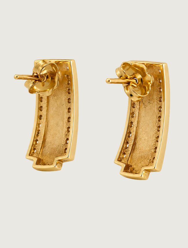 14K Yellow Gold Opal Inlay & Diamond Earrings