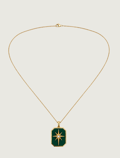 18K Yellow Gold Green Enamel & Diamond Necklace