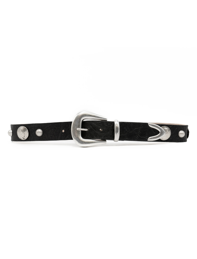 Streets Ahead Black Leather Belt with Silver Buckle Set