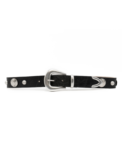 Streets Ahead Black Leather Belt with Silver Buckle Set