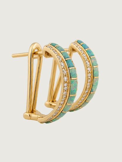 14K Yellow Gold Opal & Diamond Earrings