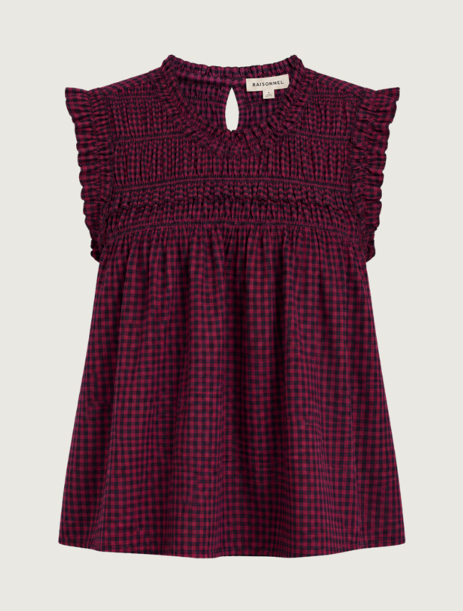 Raisonnel Smocked Ruffle Gingham Sleeveless Top