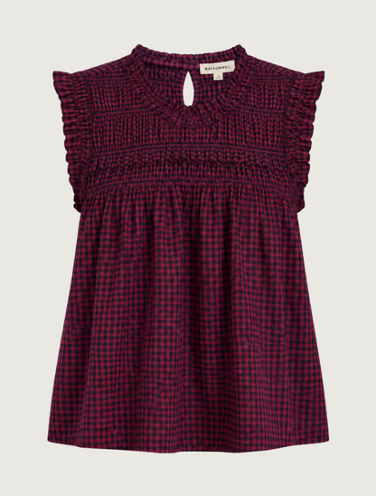 Raisonnel Smocked Ruffle Gingham Sleeveless Top