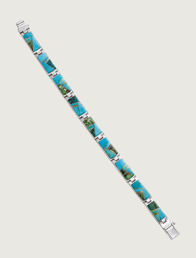 Valerie Yazzie SS Turquoise Inlay 9-Link Bracelet