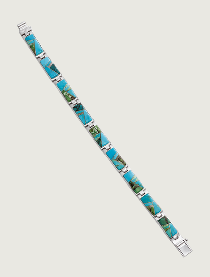 Valerie Yazzie SS Turquoise Inlay 9-Link Bracelet