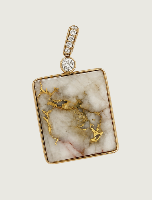 14K Yellow Gold Gold Quartz & Diamond Square Pendant