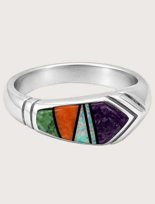 Sterling Silver Multi Inlay Ring