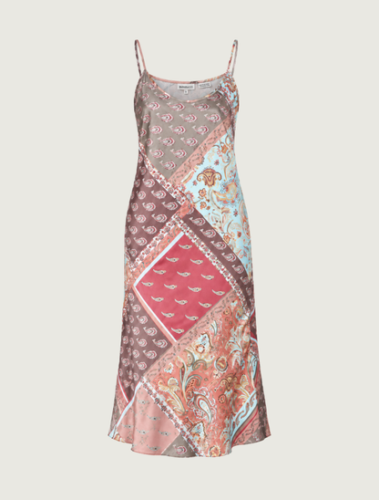 Paparazzi Satin Patchwork Paisley Print A-Line Midi Dress