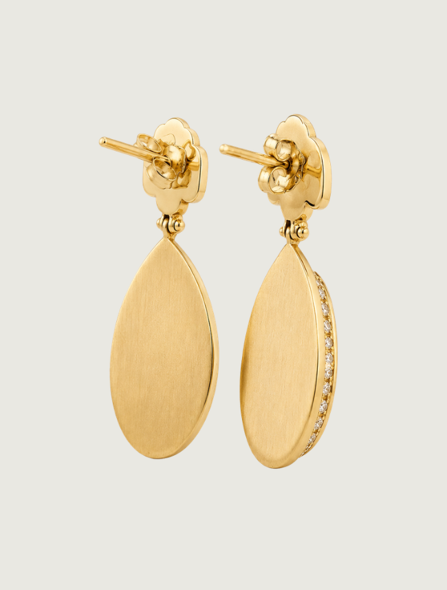 14K Yellow Gold Diamond, Black Jade, & Fire Opal Earrings