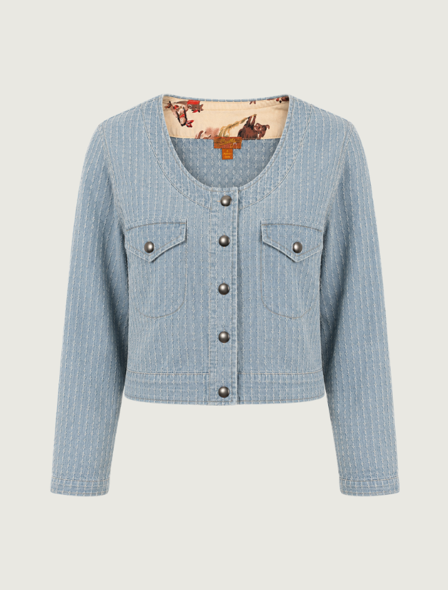 Scully Women's Light Blue Denim Cropped Snap Front Jacket