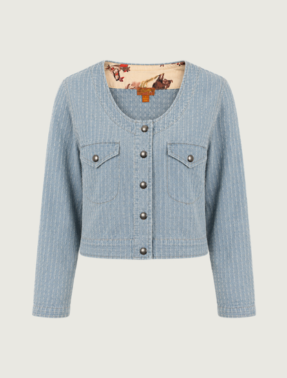 Scully Women's Light Blue Denim Cropped Snap Front Jacket