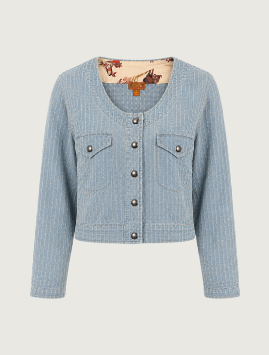 Scully Women's Light Blue Denim Cropped Snap Front Jacket