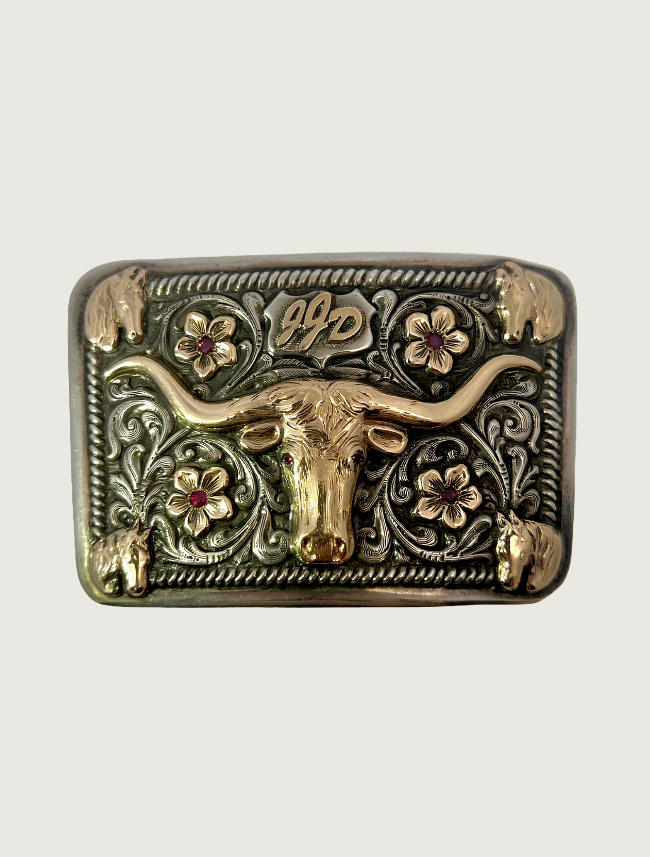 Edward H. Bolin Sterling Silver & 14K Gold Longhorn Belt Buckle