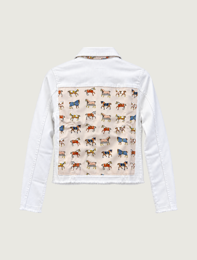 Stacy Bradley Design Equine Elegance White Denim Jacket in Pearl White