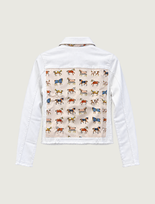 Stacy Bradley Design Equine Elegance White Denim Jacket in Pearl White