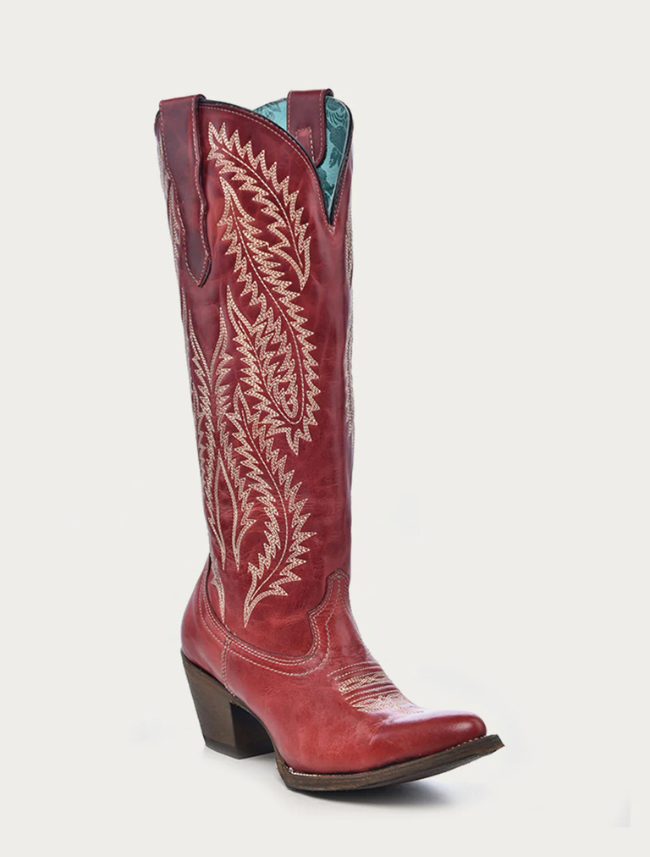 Corral Women's Red Embroidery Tall Top Cowboy Boots