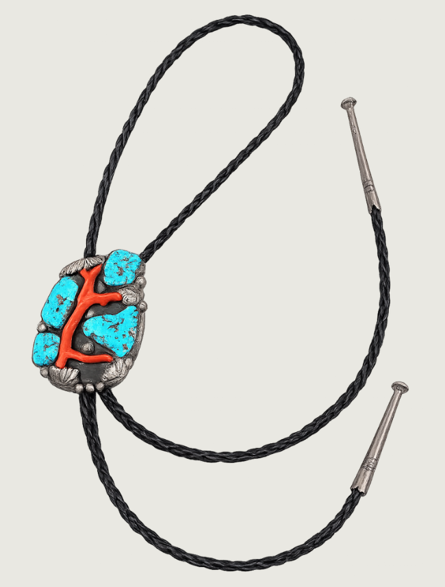 Sterling Silver Coral & Turquoise Bolo Tie