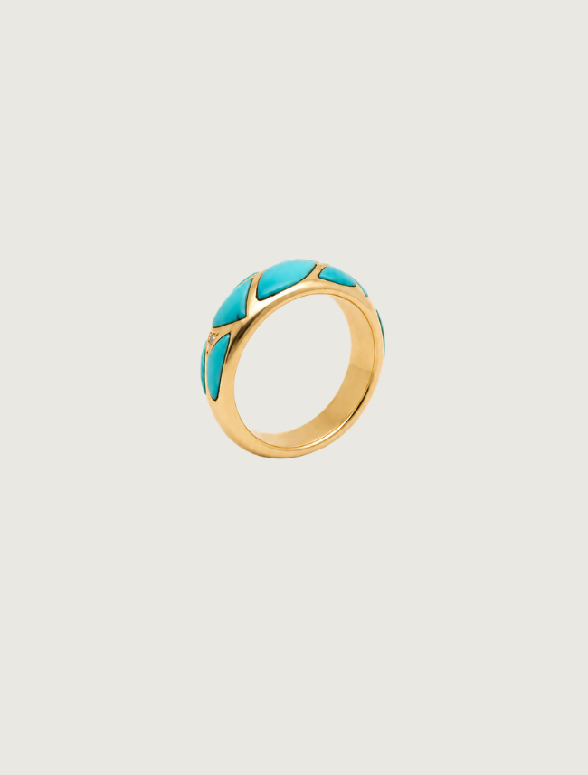 14K Yellow Gold Sleeping Beauty Turquoise & Diamond Ring