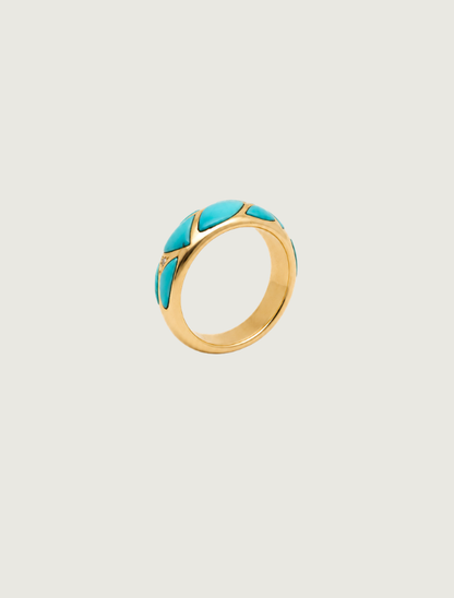14K Yellow Gold Sleeping Beauty Turquoise & Diamond Ring