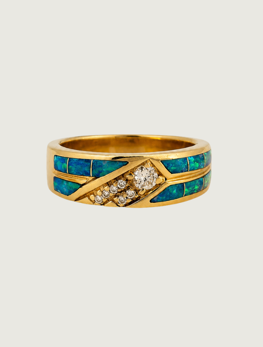 14K Yellow Gold Opal Inlay & Diamond Ring