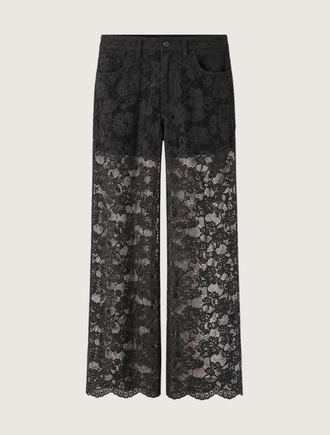 Scully Women's Black Lined Lace Wide Leg Lace Pant