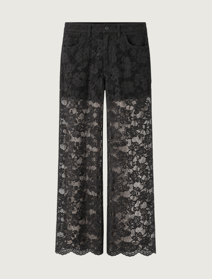 Scully Women's Black Lined Lace Wide Leg Lace Pant
