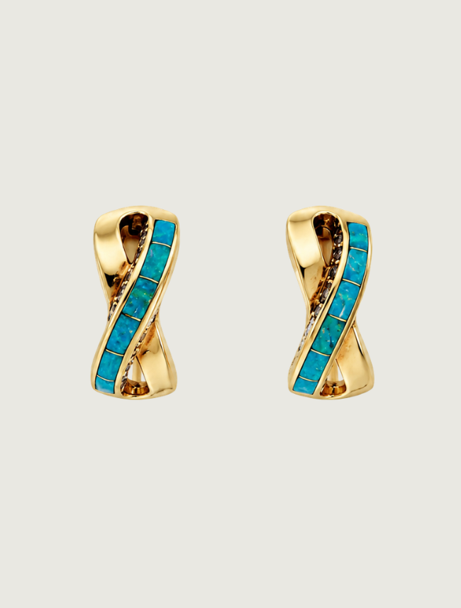 14K Yellow Gold Opal & Diamond Earrings