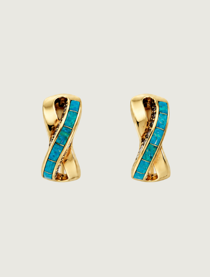 14K Yellow Gold Opal & Diamond Earrings