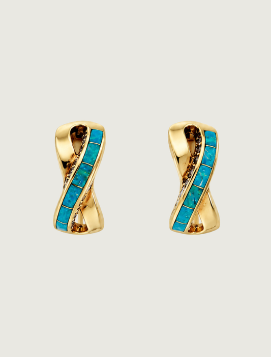 14K Yellow Gold Opal & Diamond Earrings
