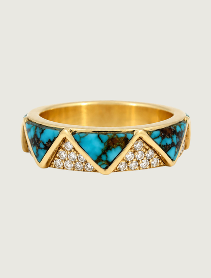 14K Yellow Gold Turquoise & Diamond Ring