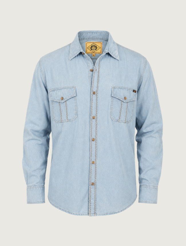 Scully men's contrast stitch button-front shirt, front, flat lay