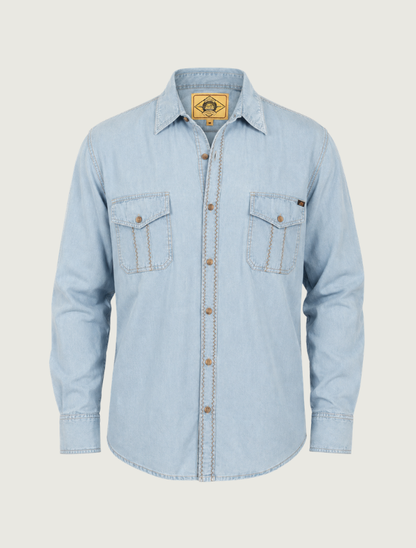 Scully men's contrast stitch button-front shirt, front, flat lay