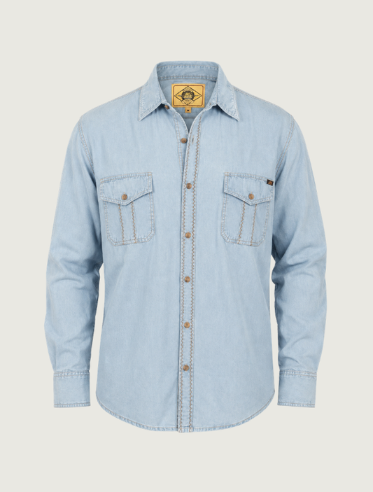 Scully men's contrast stitch button-front shirt, front, flat lay
