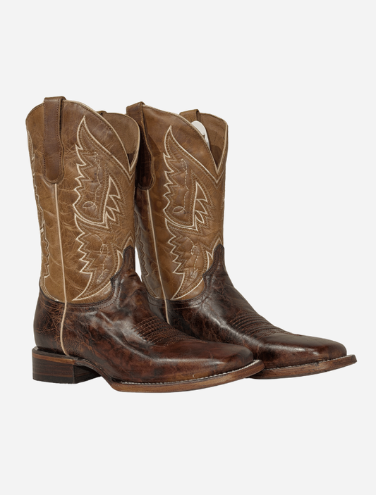 Men's Honey & Tan Embroidery Distressed Leather Cowboy Boot