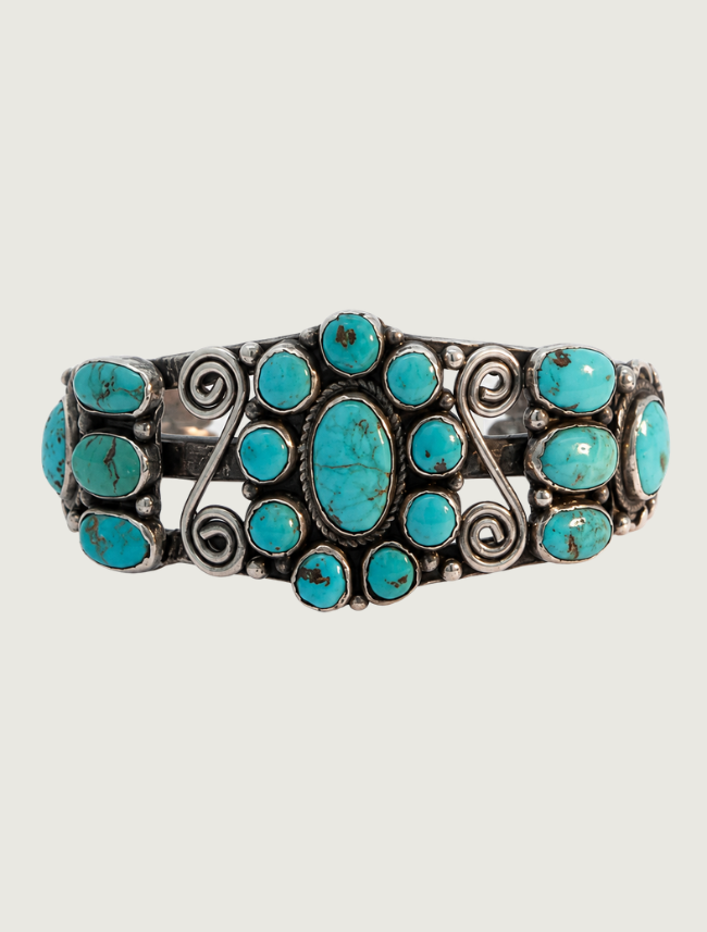 Sterling Silver Turquoise Flower Cuff Bracelet